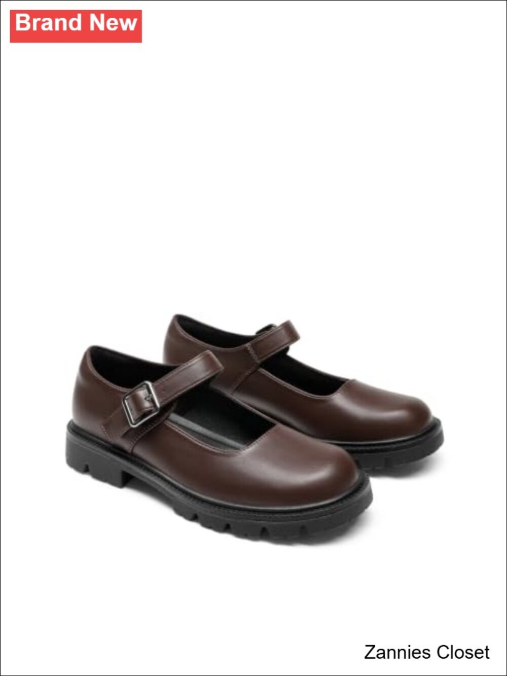 ✨ Chunky Mary Jane Flats Faux Leather Cushioned Buckle Ballet Platform Shoes